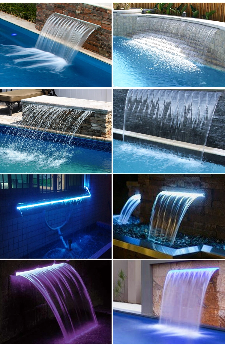 China Manufacturers Price Fiberglass Swimming Pool Stainless Steel Artificial Waterfalls