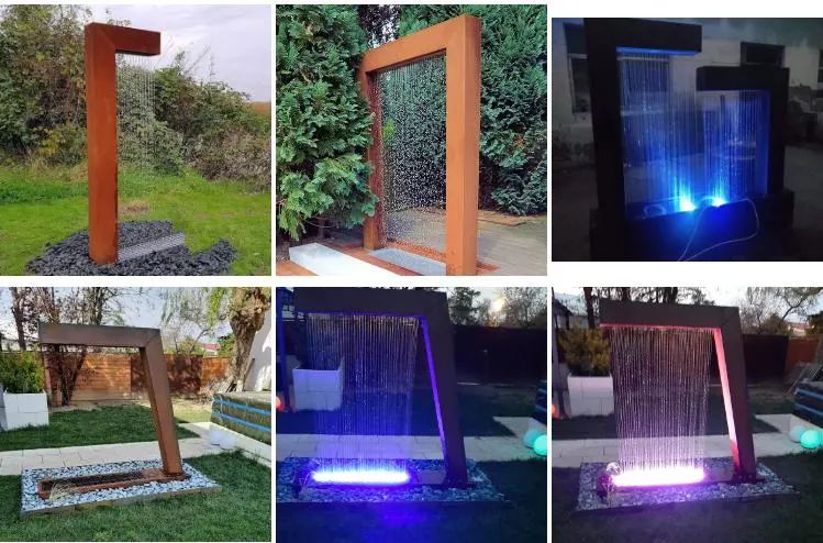 Metal Stand Fountain Water Fall Garden Ornaments Corten Steel Rain Curtain