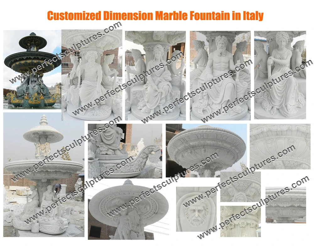 Garden Stone Marble Granite Water Fountain with Carved Column Swan Animal Sculpture (SY-F357)